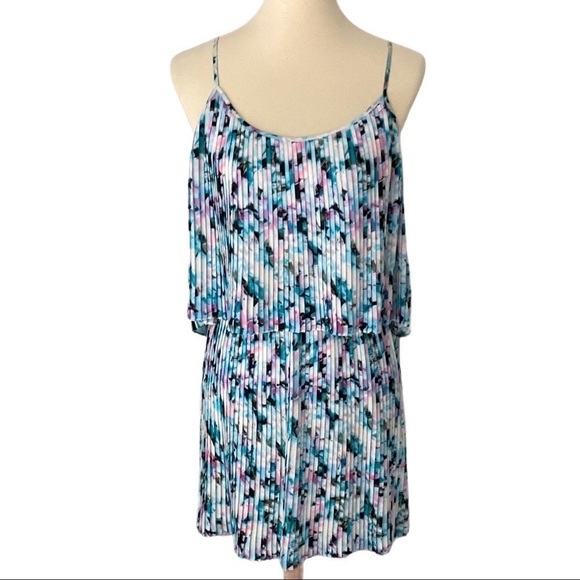 Parker Jasmine Blue Floral Print Jett Accordion Tiered Mini Cocktail Dress M - Picture 5 of 14